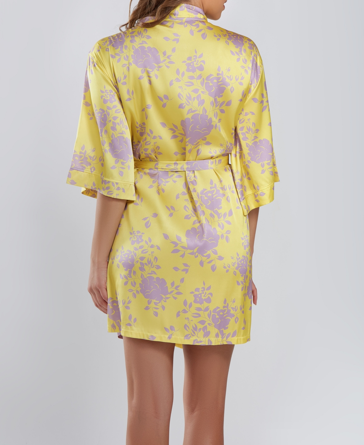iCollection Women's Fiona Satin Print Robe - Yellow-Purple