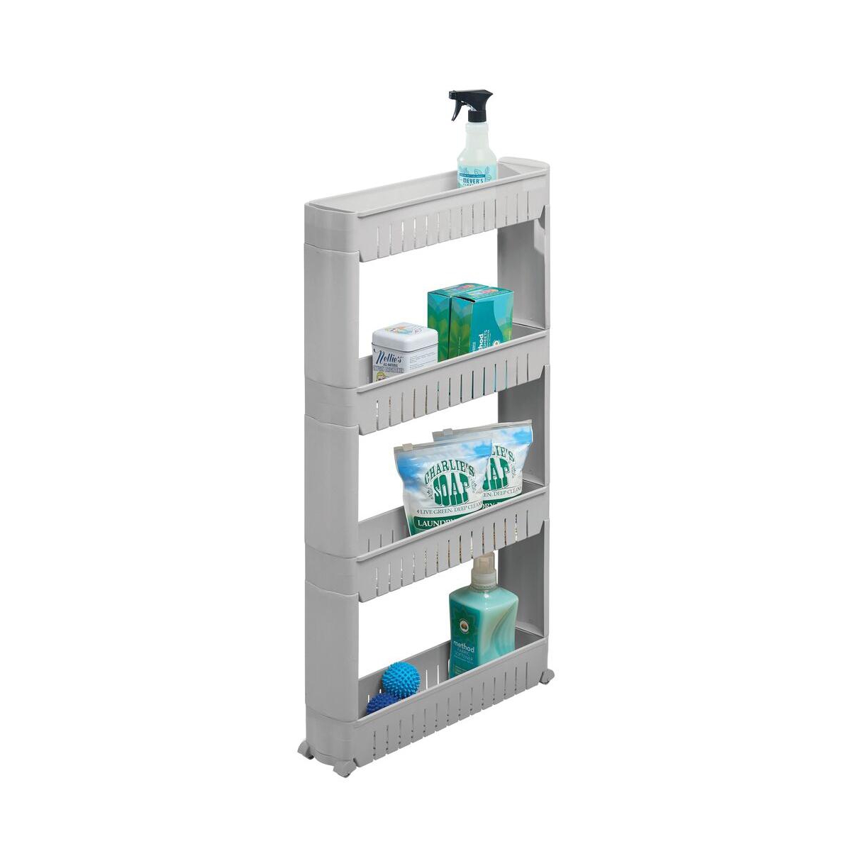 mDesign Portable Rolling Laundry Utility Cart Organizer with 4 Shelves