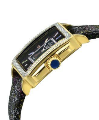 Women's Padova Swiss Quartz Gemstone Floral Swiss Quartz Black Leather Watch 30mm
