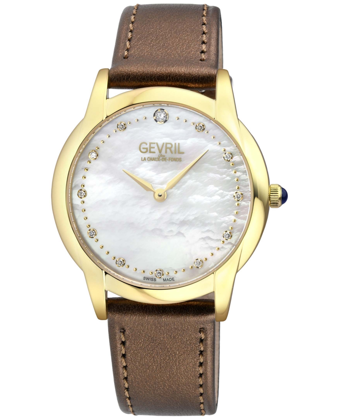 Gevril Women's Airolo Swiss Quartz Brown Leather Watch 36mm