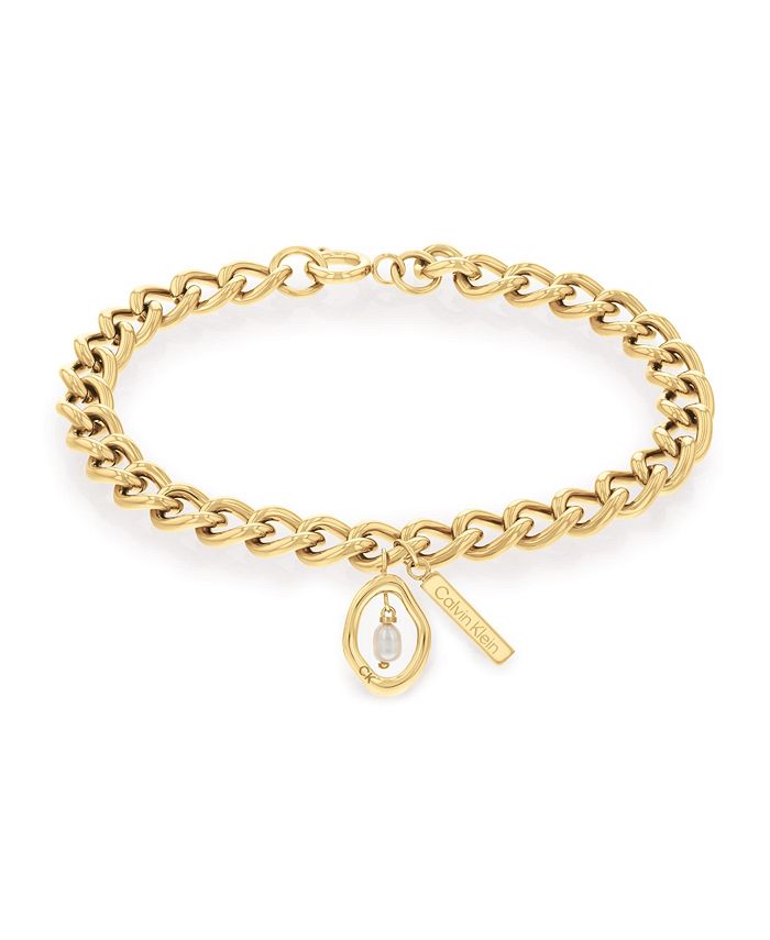 Calvin Klein Gold-Tone Imitation Pearl Linked Bracelet - Macy's