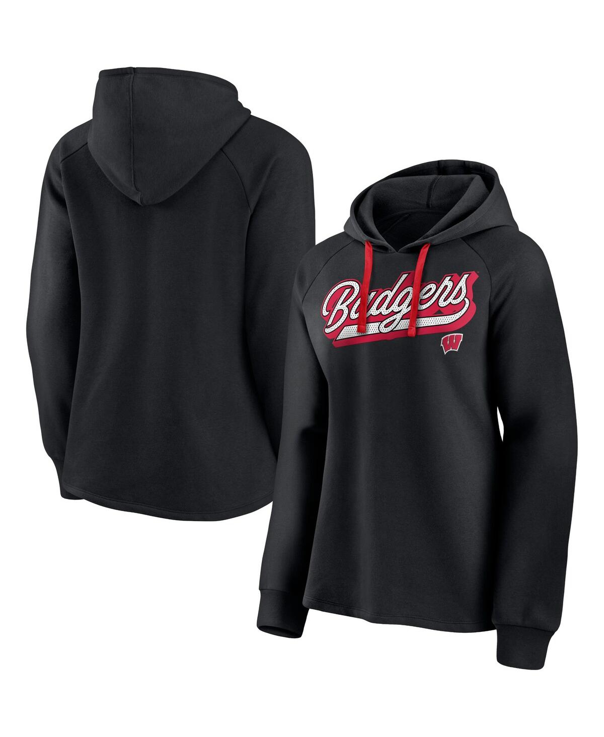 Fanatics Branded Black Wisconsin Badgers Script Raglan Pullover Hoodie In Black