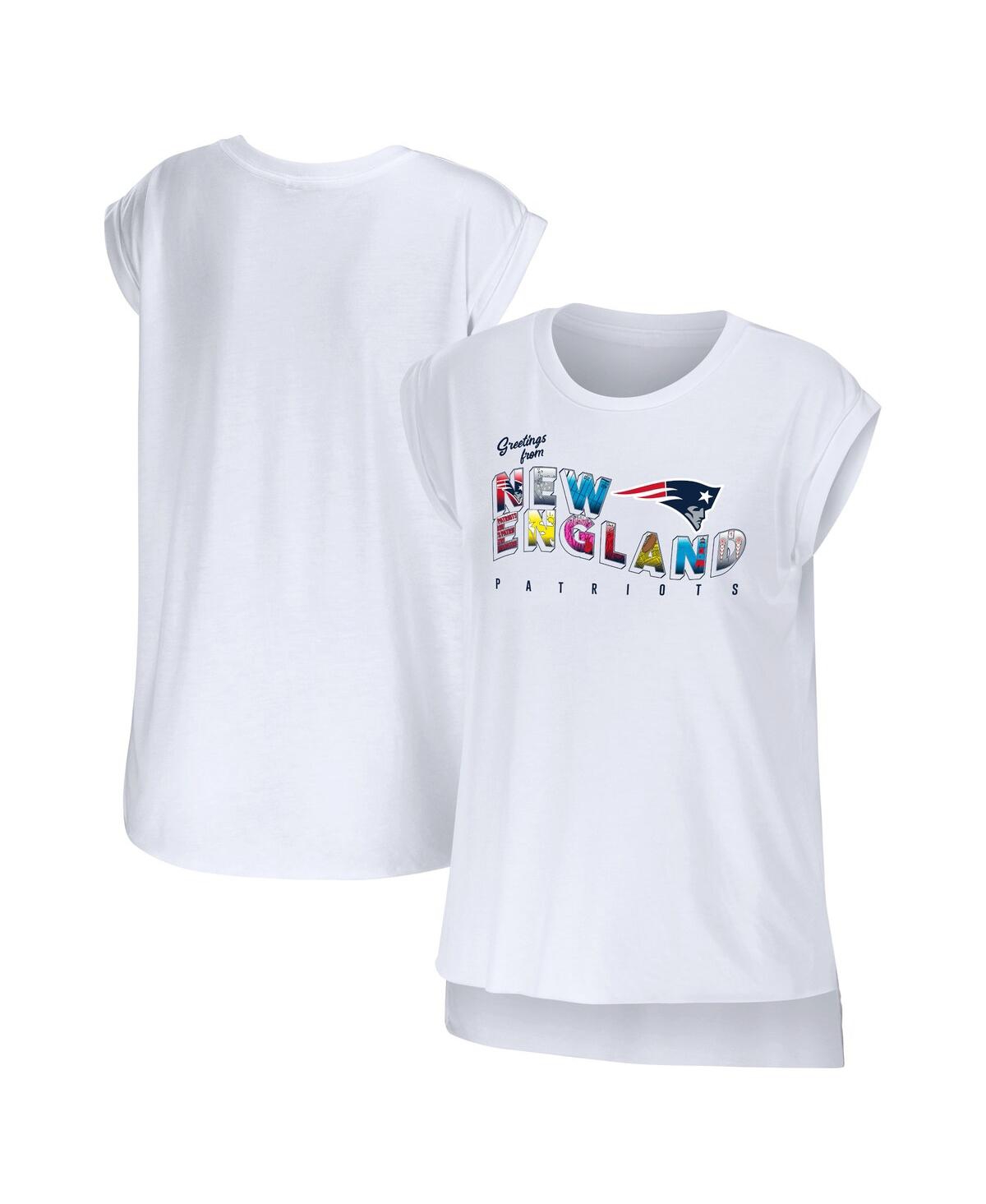 Shop Wear By Erin Andrews Women's  White New England Patriots Greetings From Muscle T-shirt