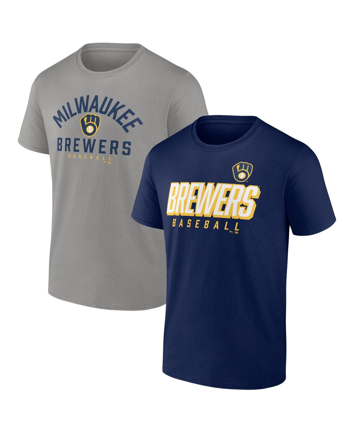 Fanatics Branded Navy/gray Milwaukee Brewers Player Pack T-shirt Combo Set In Navy,gray