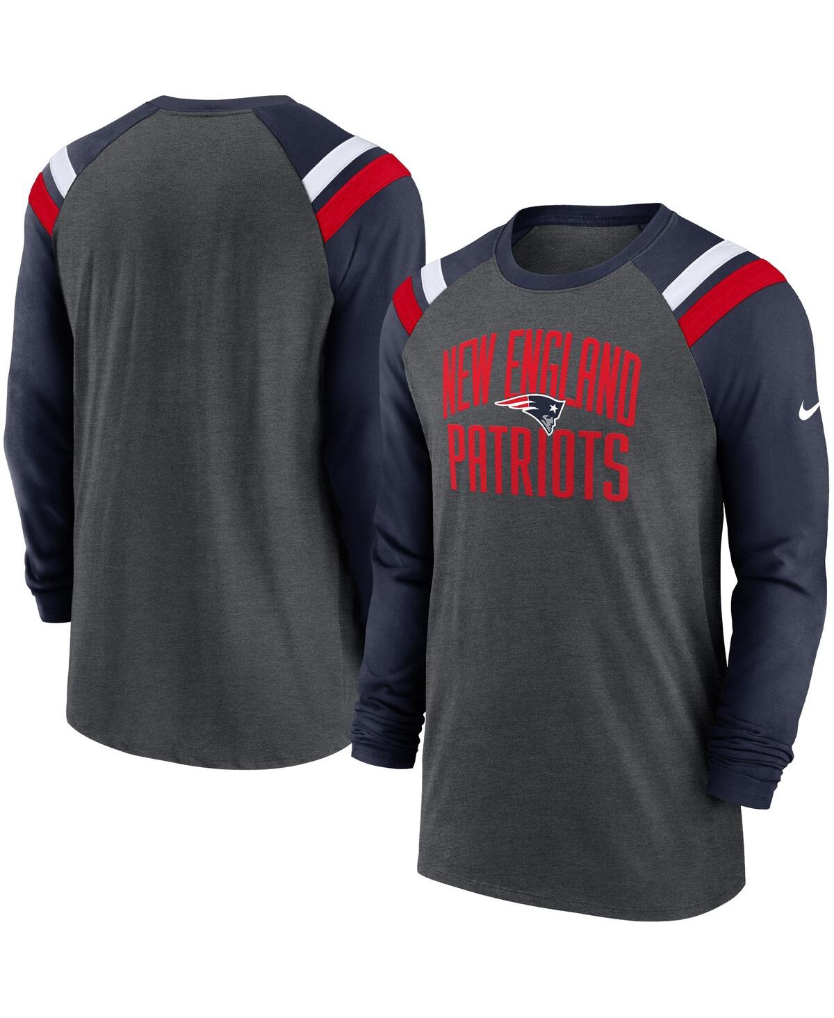 Men's Nike Navy New England Patriots Tri-Blend Raglan Athletic Long Sleeve Fashion T-shirt - Navy