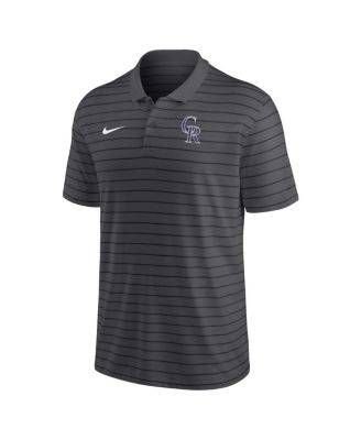 Men's Charcoal Colorado Rockies Authentic Collection Victory Striped Performance Polo Shirt