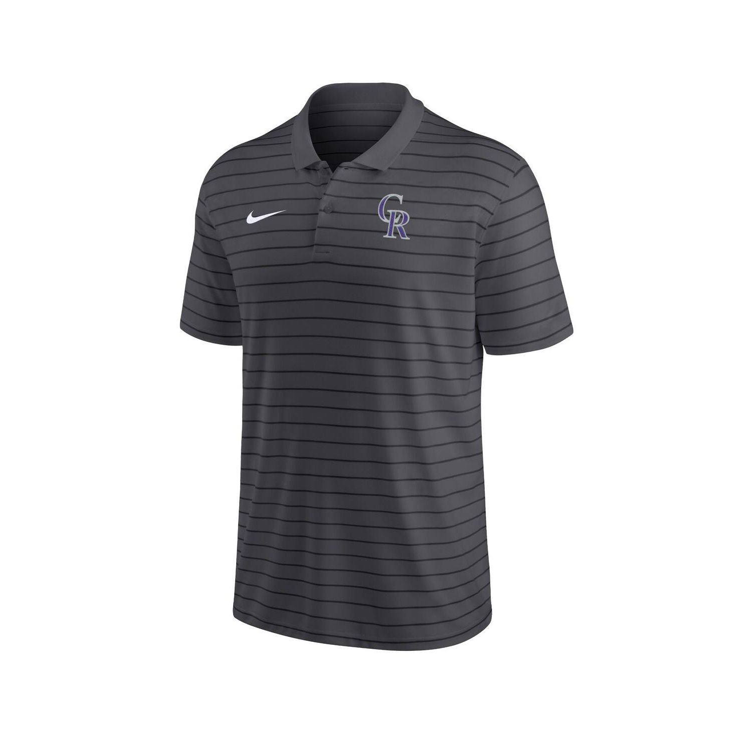 Men's Charcoal Colorado Rockies Authentic Collection Victory Striped Performance Polo Shirt