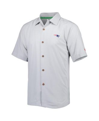 Men's Gray New England Patriots Coconut Point Frondly Fan Camp IslandZone Button-Up Shirt
