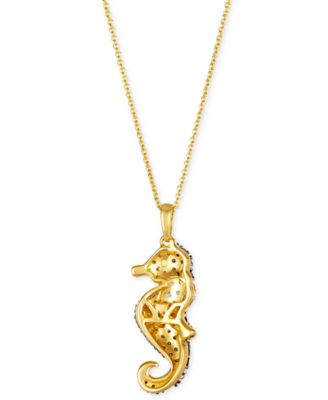 Ombr&eacute;&reg; Multi-Gemstone (1/4 ct. t.w.) & Chocolate Ombr&eacute; Diamond (1/2 ct. t.w.) Seahorse Pendant Necklace in 14k Gold, 18" + 2" extender