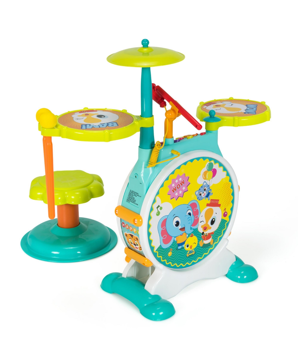 Costway 3-piece Electric Kids Drum Set Musical Toy Gift W/microphone Stool Pedal In Green