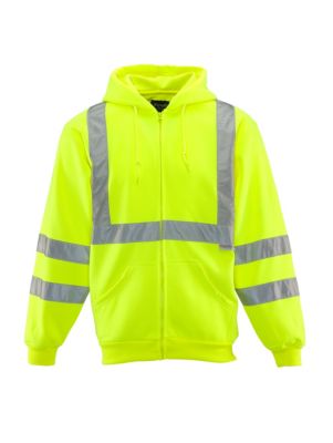 Men's HiVis Hooded Sweatshirt - High-Visibility, Insulated Work Hoodie, Reflective, Warm, Durable, Cold-Weather Safety Gear