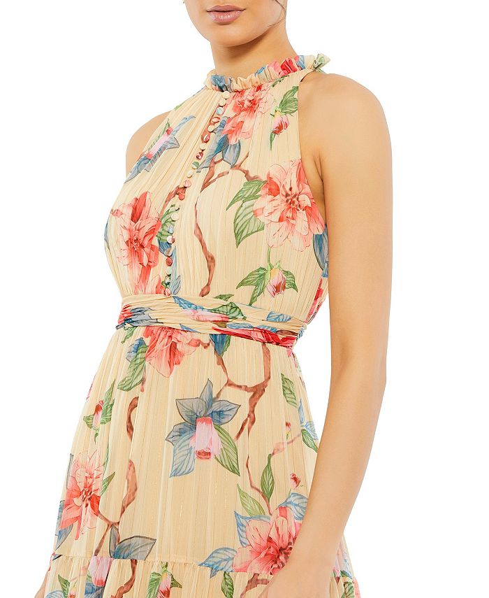 Mac Duggal Women's Ieena Halter Sleeveless Floral Print Gown Macy's