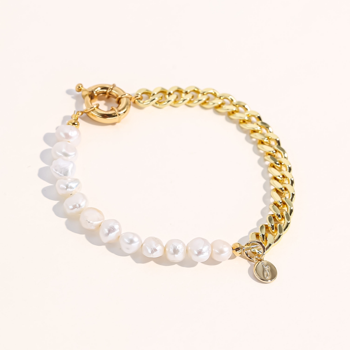 JOEY BABY 18K GOLD PLATED FRESHWATER PEARL WITH CUBAN CHAIN