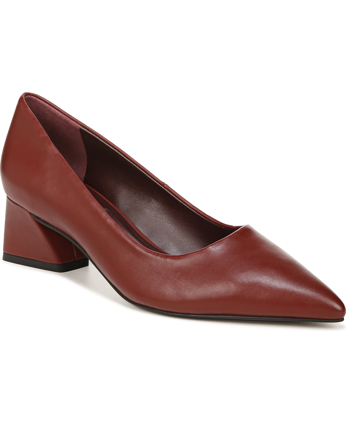 Racer-Pump Pointed Toe Block Heel Pumps - Claret Red Leather