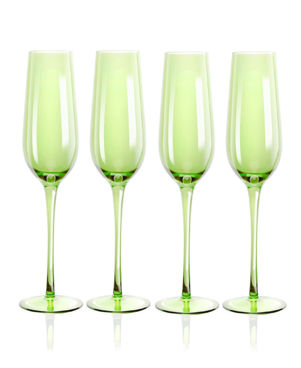 Qualia Glass Carnival Champagne Flute 9 oz Glasses, Set Of 4 In Green