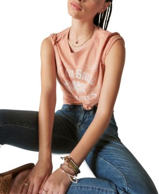 Lucky Brand Women's Bandana Flag Graphic Tee - Classic Crewneck Cotton T-Shirt