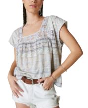 Lucky Brand Square Neck Printed Beach Tee - Women's Clothing Tops