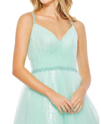 Women's V Neck Mesh Back Detail Ball Gown