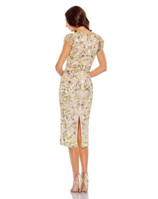 Women's Floral Embellished Flutter Cap Sleeve Dress