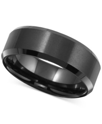 Men's Brushed Textured Bevel Edge Band in Black Ceramic
