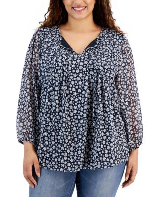 Tommy Hilfiger Plus Size Pintuck Top retailer - Dark Gray