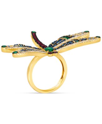 Le Vian Chocolatier® Multi-Gemstone (2-1/3 ct. t.w.) & Diamond (3/8 ct. t.w.) Dragonfly Ring in 14k Gold