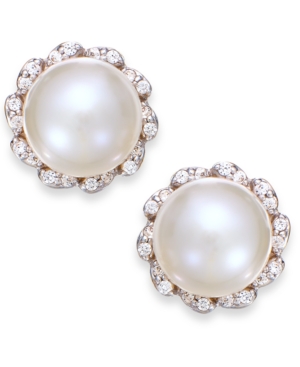 image of Cultured Freshwater Pearl (7mm) And Diamond (1/8 ct. t.w.) Earrings in 14k Gold