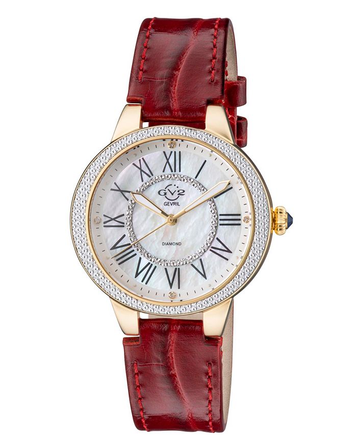 GV2 by Gevril Women s Astor II Swiss Quartz Red Leather Watch 36mm