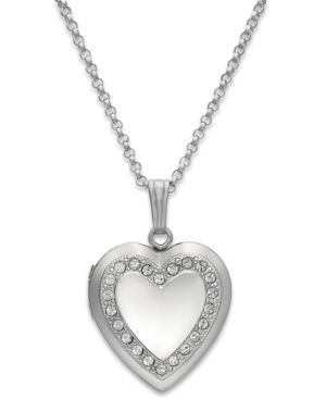 image of Crystal Heart Locket Necklace in Sterling Silver