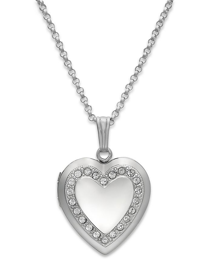 Macy's Crystal Heart Locket Necklace in Sterling Silver - Macy's