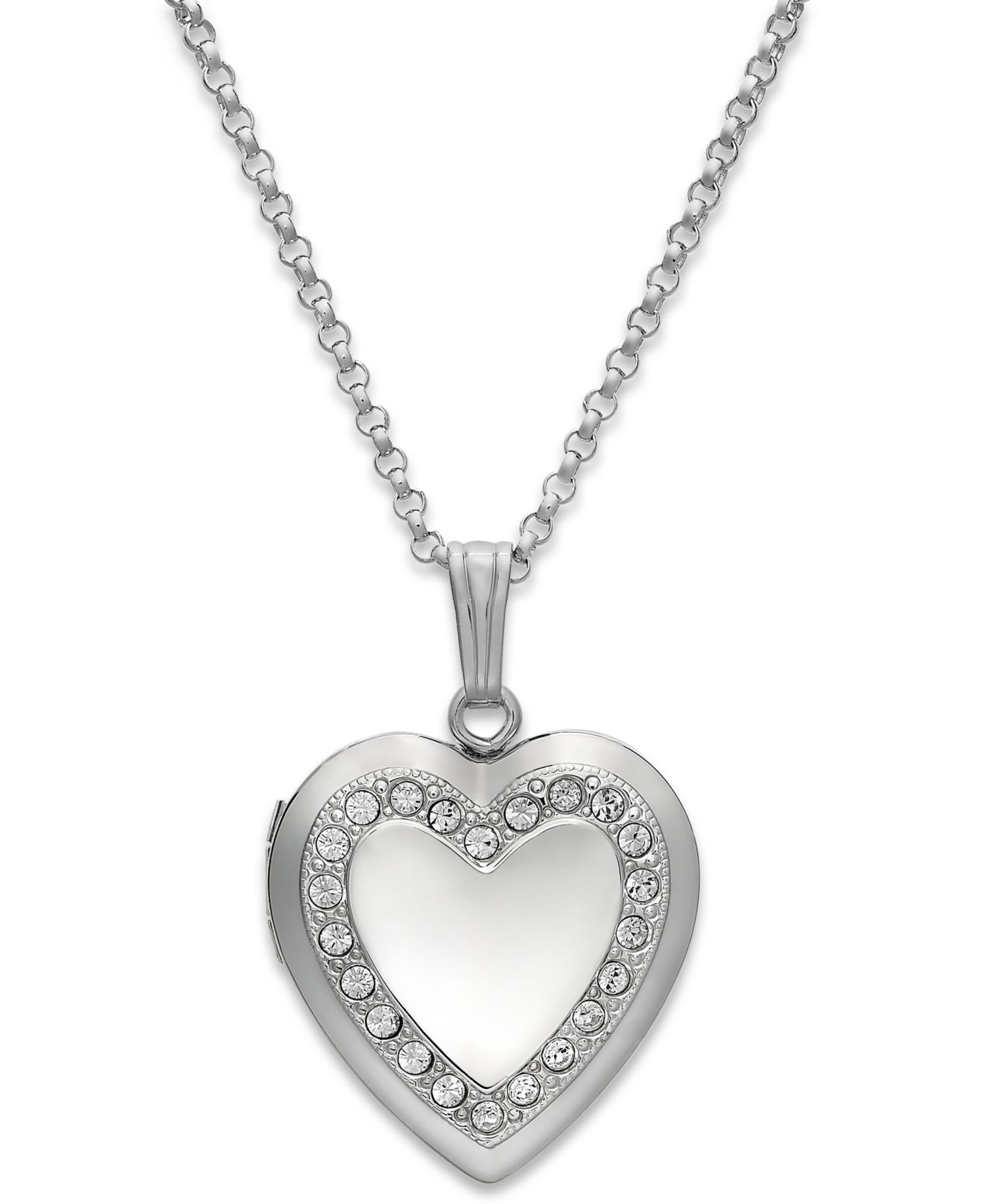Crystal Heart Locket Necklace in Sterling Silver
