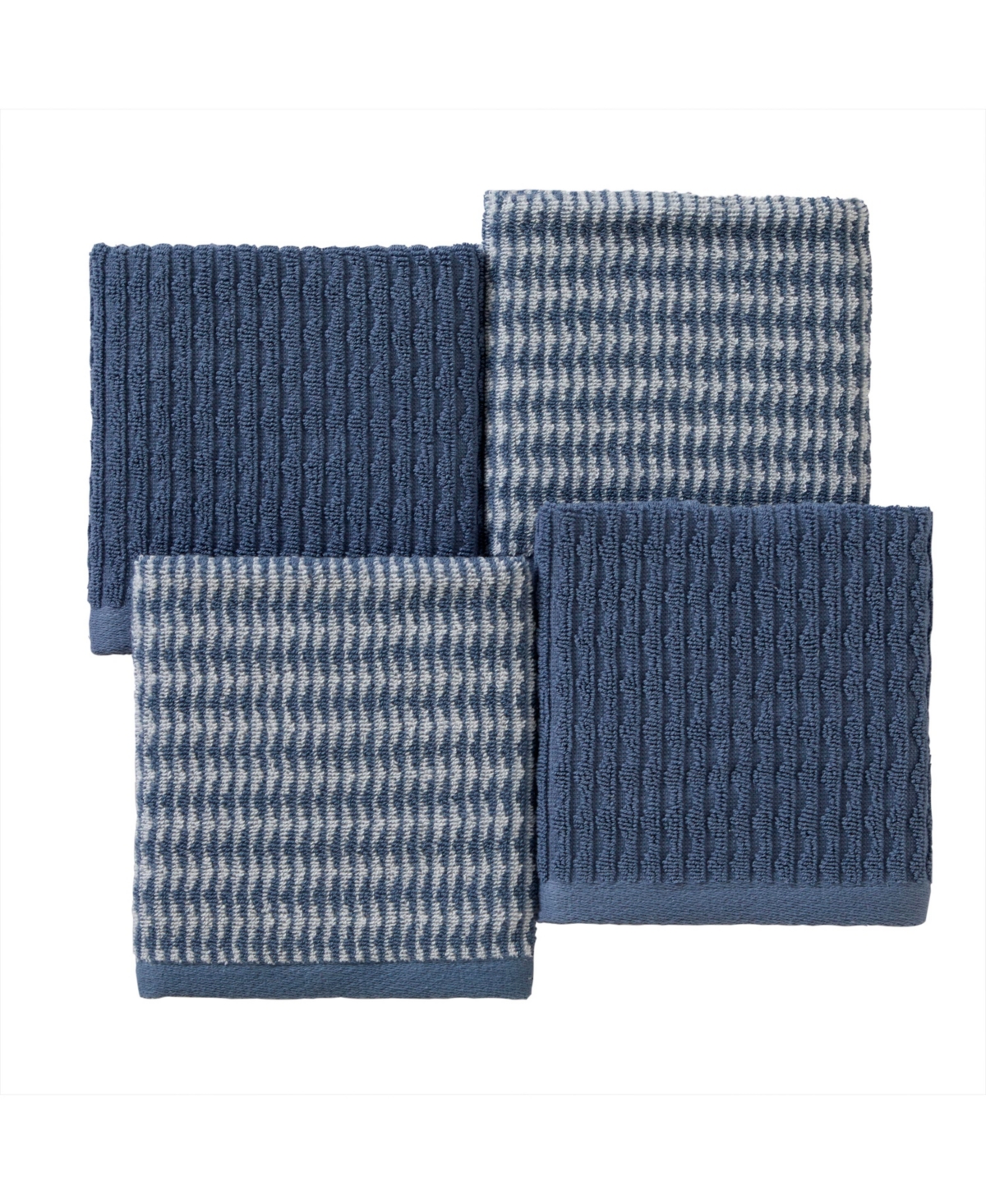 Skl Home Long Borough Turkish Cotton 4 Piece Washcloth Set, 12" X 12" In Denim Blue