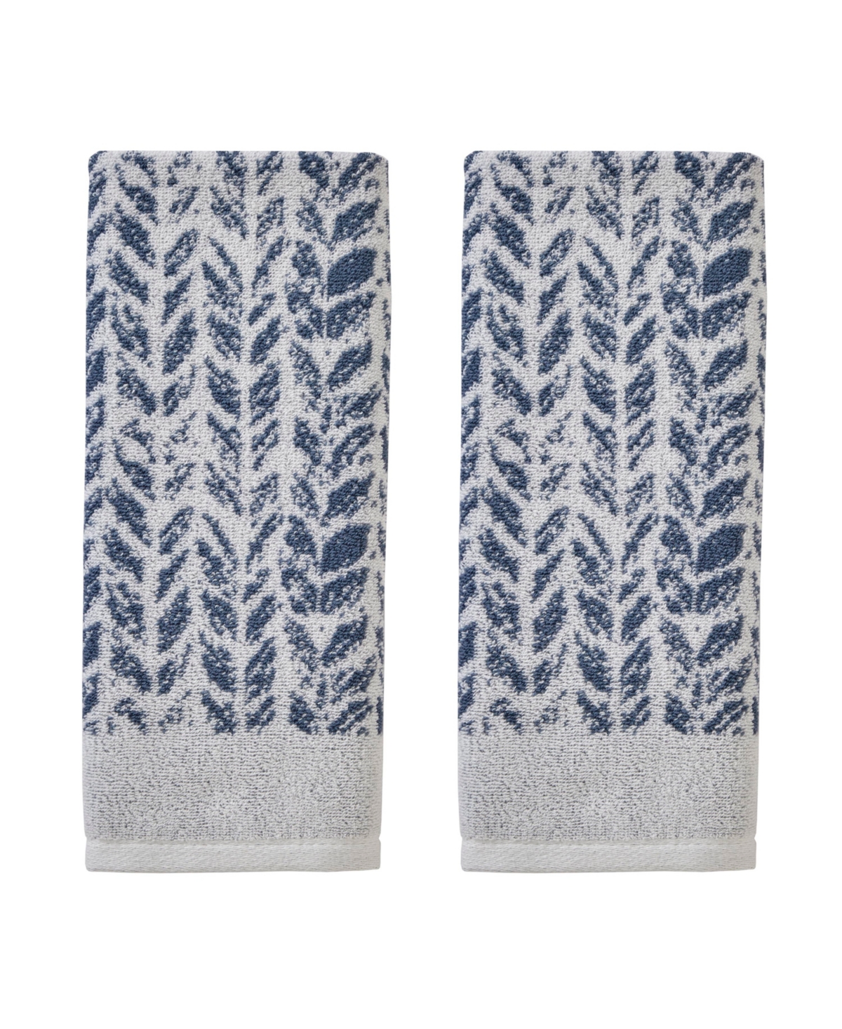 Skl Home Distressed Leaves Turkish Cotton 2 Piece Hand Towel Set, 26" X 16" In Denim Blue