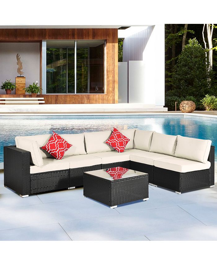 Simplie Fun Outdoor Garden Patio Furniture 7Piece PE Rattan Wicker Cushioned Sofa Sets With 2