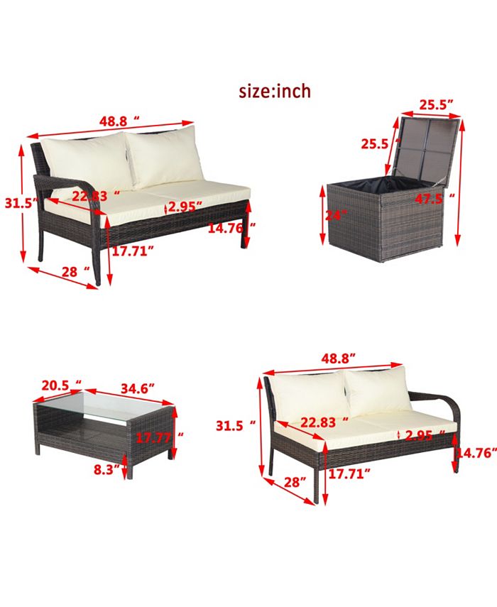 Simplie Fun 4 Piece Patio Sectional Wicker Rattan Outdoor Furniture Sofa Set with Storage Box