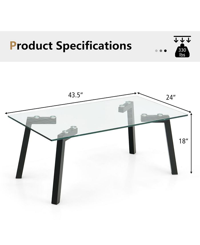 Costway Tempered Glass Coffee Table Modern Center Table with Metal