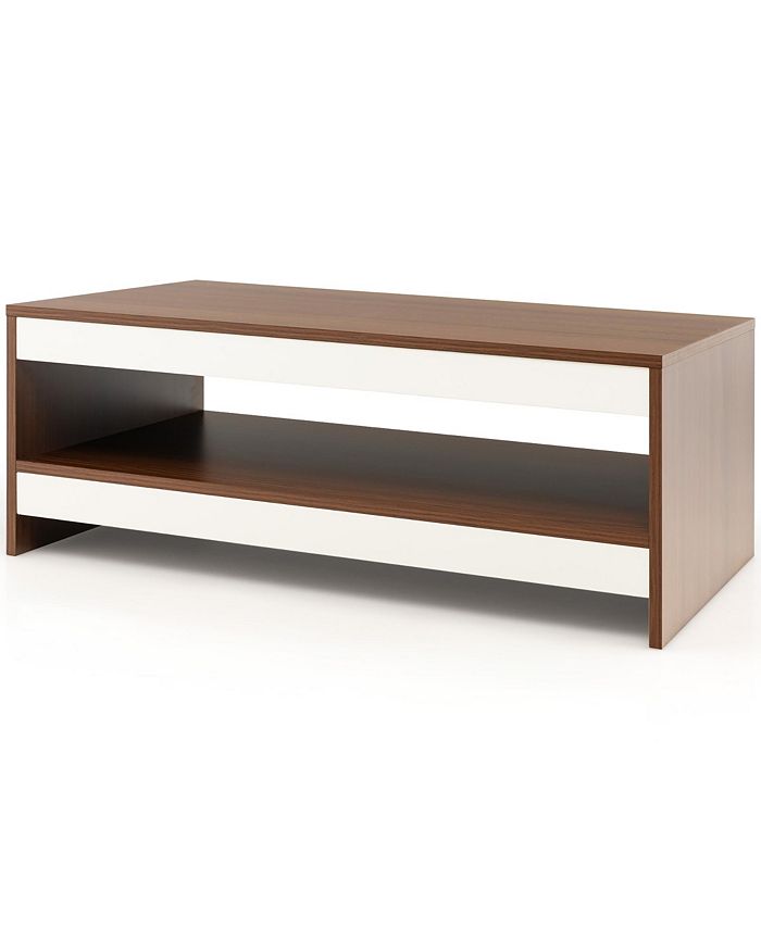 Costway Coffee Table Wood 2Tier Rectangular Coffee Table W/Storage