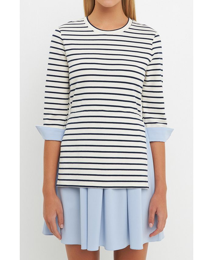 English Factory Women's Striped Knit and Oxford Combo Dress Macy's