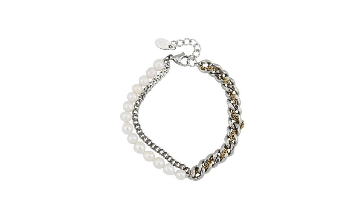 Nour Pearl and Chain Bracelet - Silver
