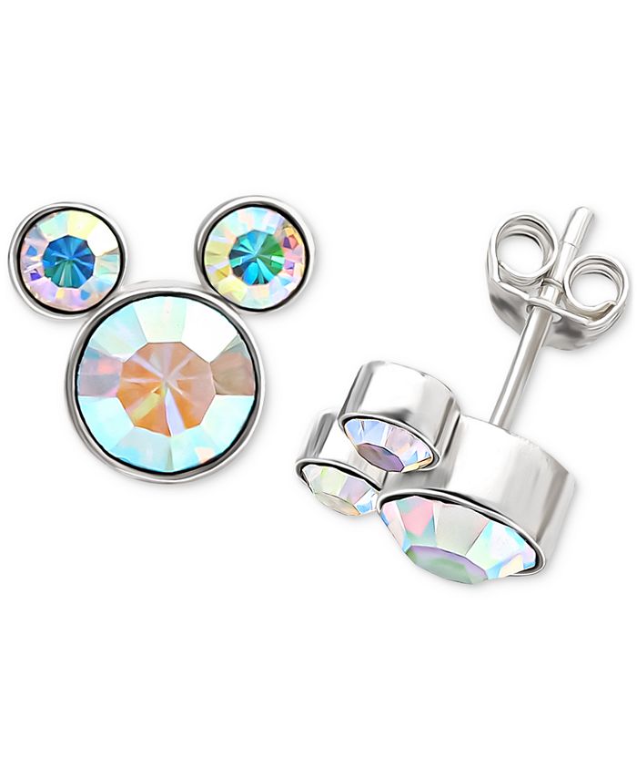 Disney Crystal Mickey Mouse Stud Earrings in Sterling Silver - Macy's