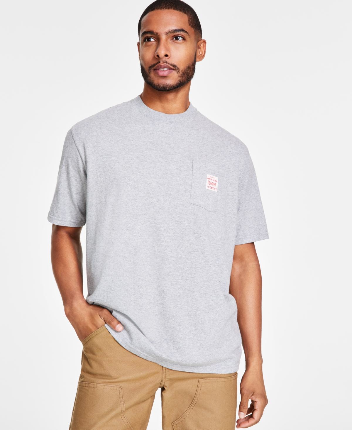 Levi's Men's Workwear Relaxed-fit Solid Pocket T-shirt In Mid Tone Grey Heather