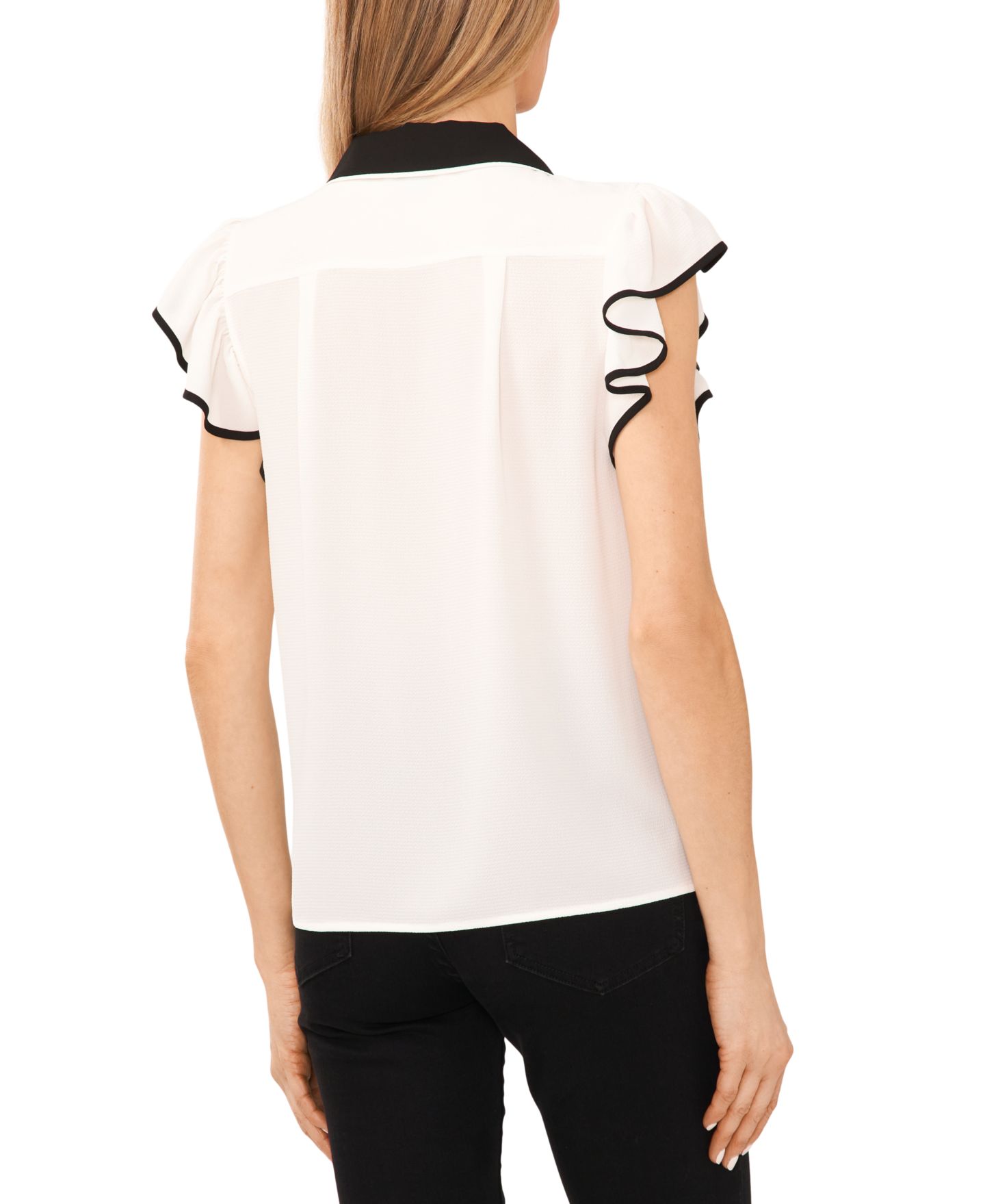 Женская блузка CeCe Contrast Trimmed Flutter Sleeve Blouse, цвет: Слоновая кость — фото 2