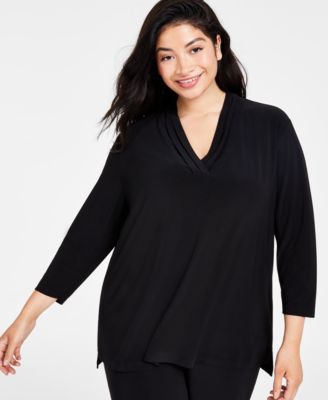 Anne Klein - Plus Size Ity Triple-Pleat 3/4-Sleeve Top