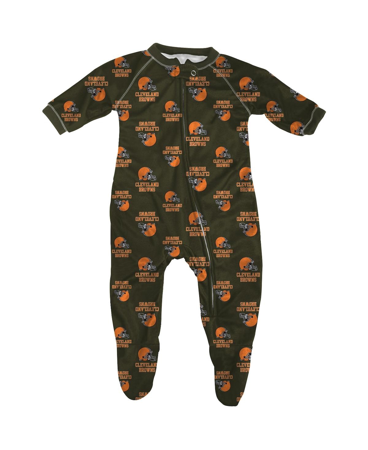 Outerstuff Babies' Infant Boys And Girls Brown Cleveland Browns Raglan Full-zip Sleeper
