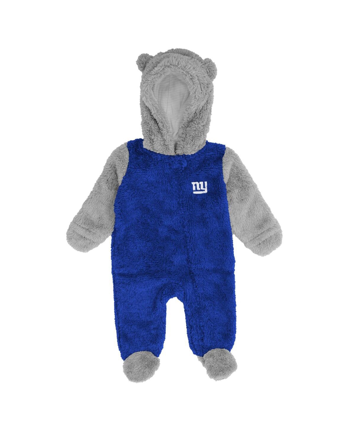 Outerstuff Babies' Newborn And Infant Boys And Girls Royal, Gray New York Giants Game Nap Teddy Fleece Bunting Full-zip In Royal,gray