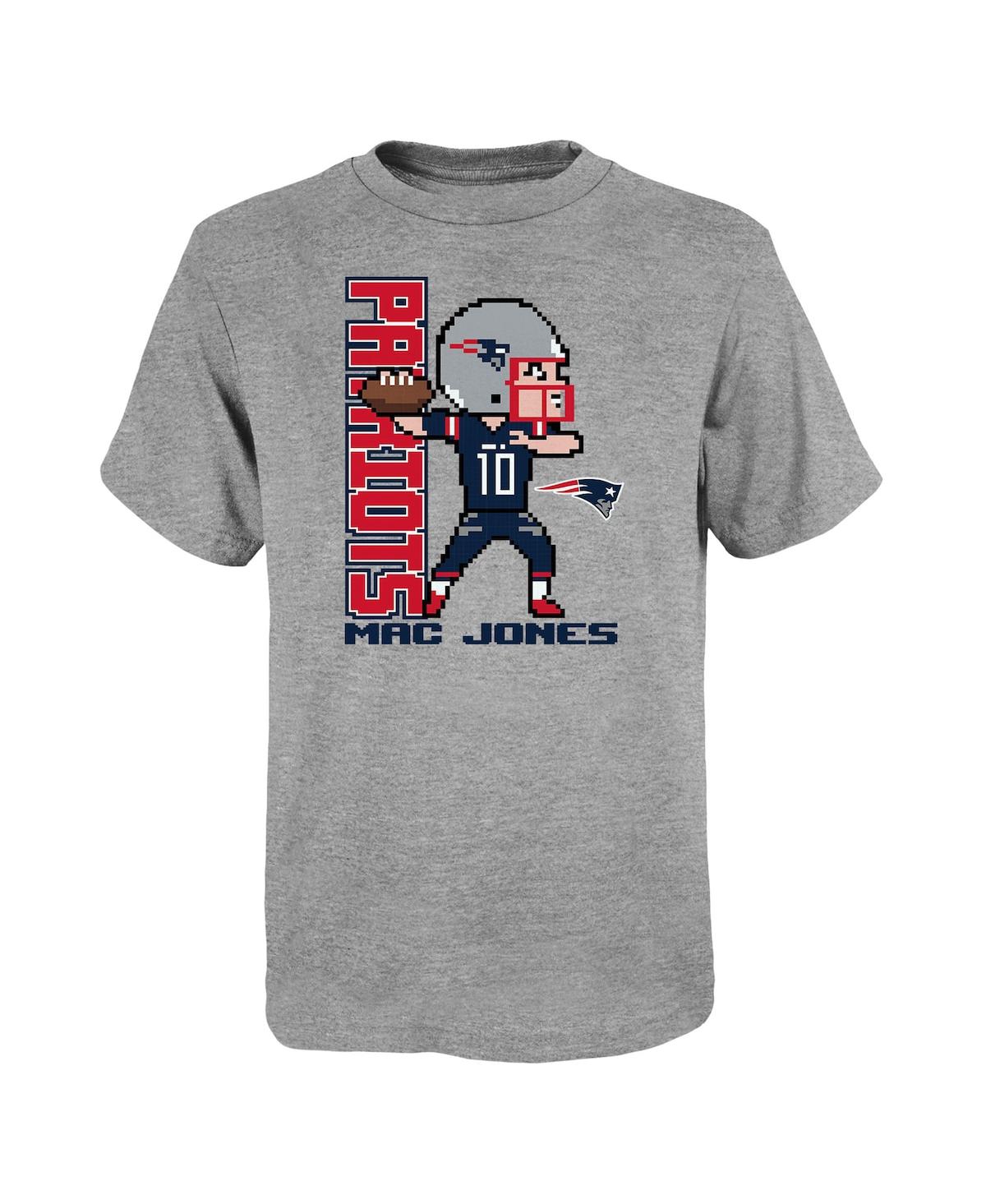 Outerstuff Kids' Big Boys Mac Jones Heathered Gray New England Patriots Pixel Player 2.0 T-shirt In Heather Gray