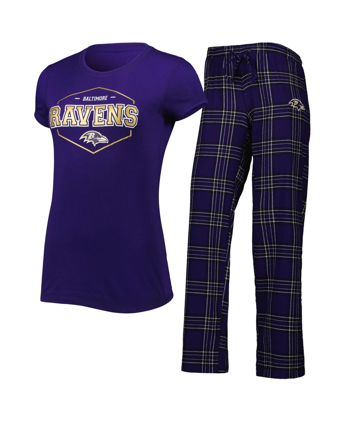 Concepts Sport Women's  Purple, Black Baltimore Ravens Plus Size Badge T-shirt And Pants Sleep Set In Purple,black