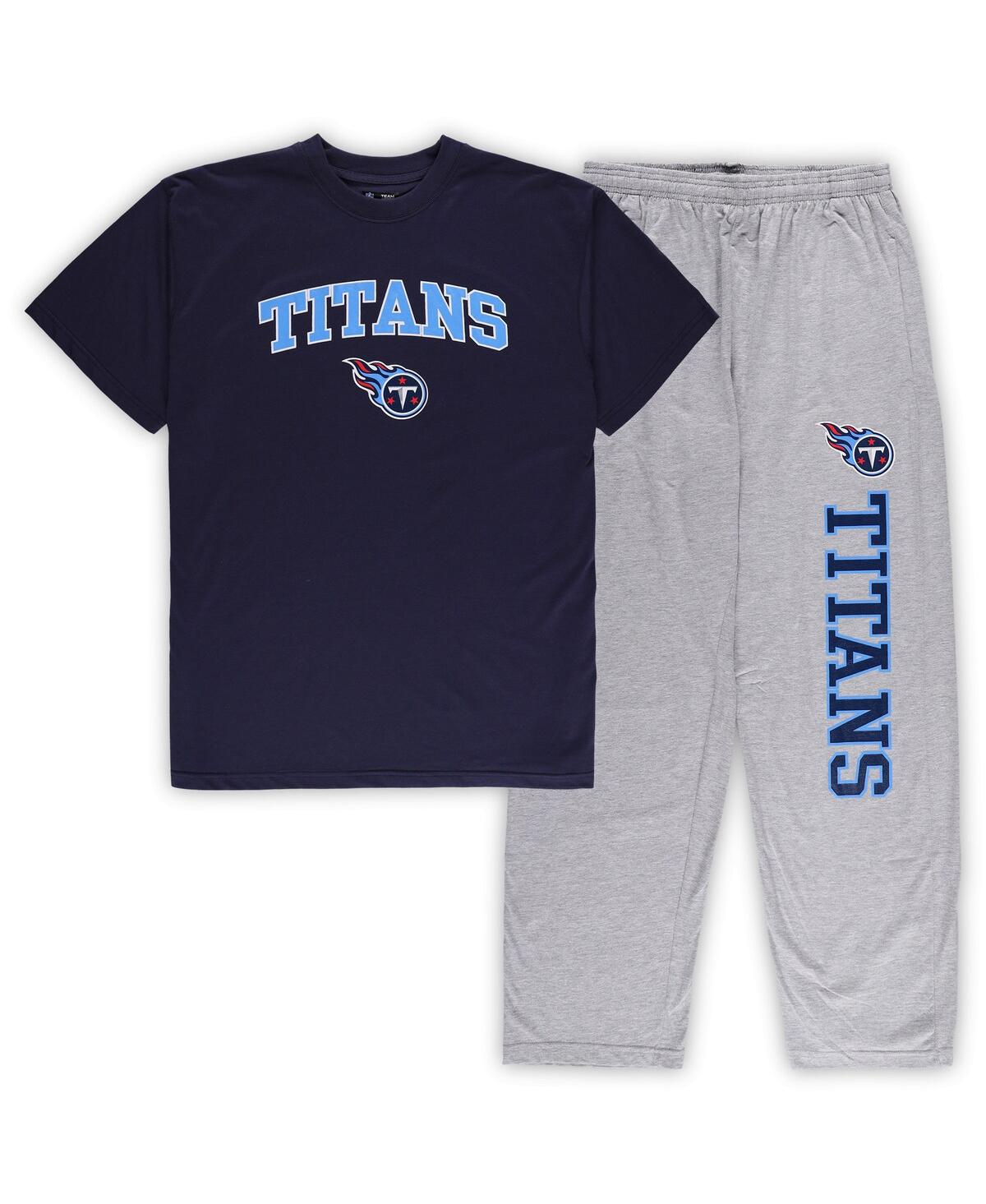 Men's Concepts Sport Navy, Heather Gray Tennessee Titans Big and Tall T-shirt and Pajama Pants Sleep Set - Navy, Heather Gray