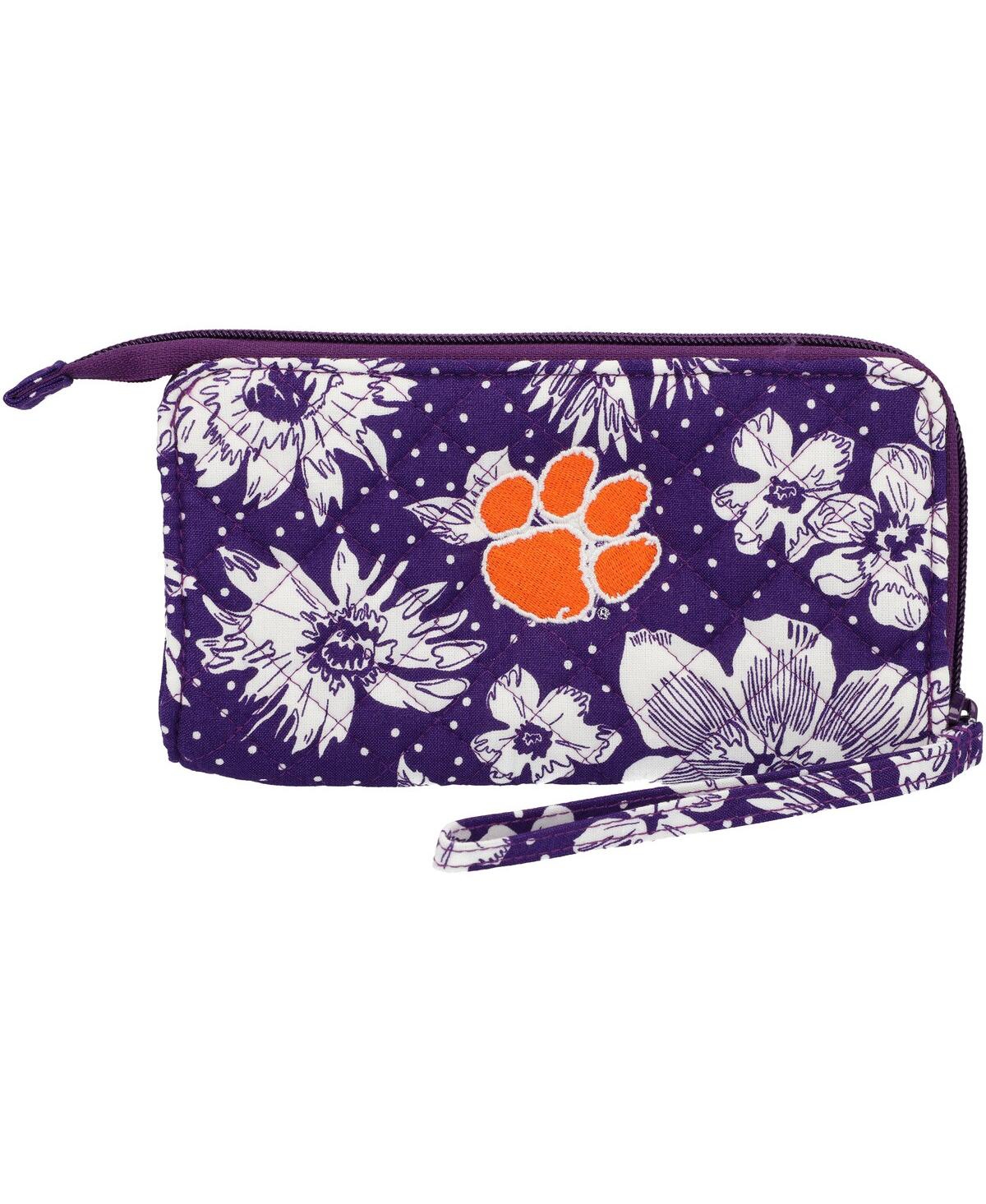 Vera Bradley Women's  Clemson Tigers Rain Garden Front-zip Wristlet In Purple