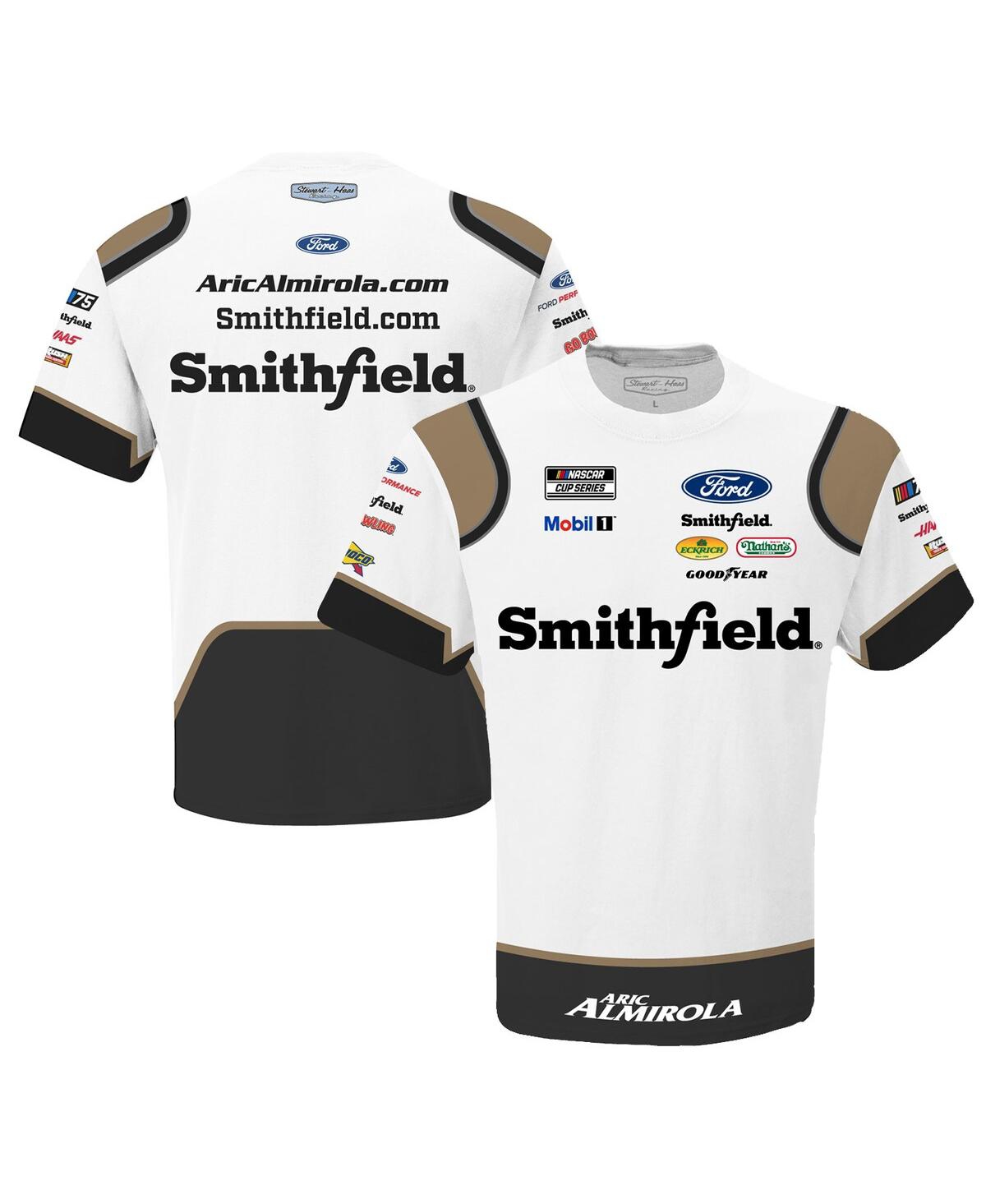 Shop Stewart-haas Racing Team Collection Men's  White Aric Almirola Smithfield Sublimated Team Uniform T-s